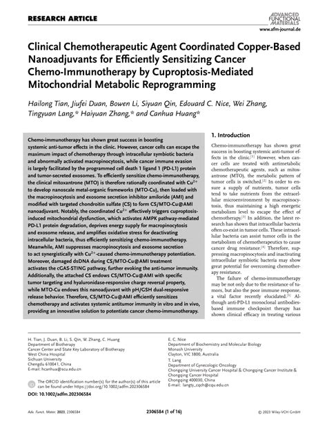 Clinical Chemotherapeutic Agent Coordinated Copper‐Based .